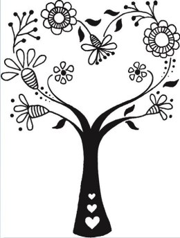 Stempel Drzewo-Serce z Kwiatów, gumowy