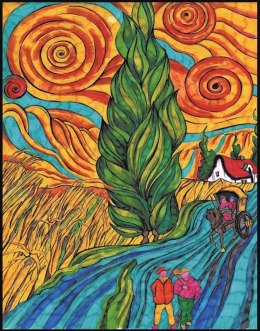 KOLOROWANKAm malowanka WELWETOWA -Droga z Cyprysem i Gwiazdą Van Gogh