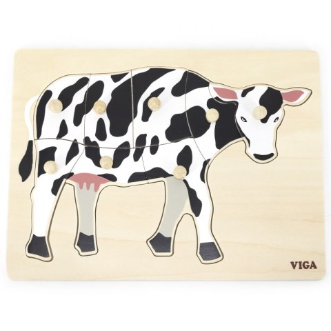 Drewniana układanka puzzle z pinezkami Montessori Krowa, VIGA