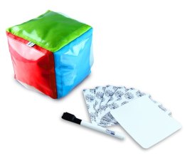 Zestaw Kostka edukacyjna 15 cm + karty suchościeralne + pisak