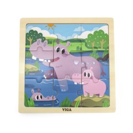 Drewniane Puzzle Hipopotamy 9 elementów