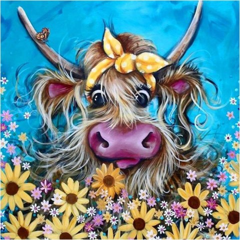 Diamentowa mozaika - Krowa w kwiatach