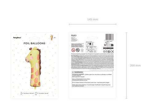 Balon foliowy CYFRA 1 ŻYRAFA 42 x 90 cm