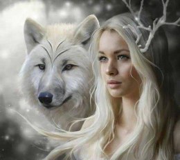 Diamentowa mozaika - Wilk z kobietą