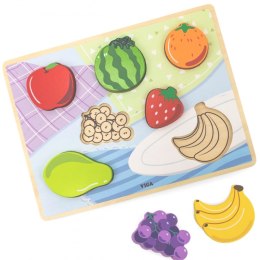Drewniane Puzzle Układanka Montessori 2w1 Figurki Owoce