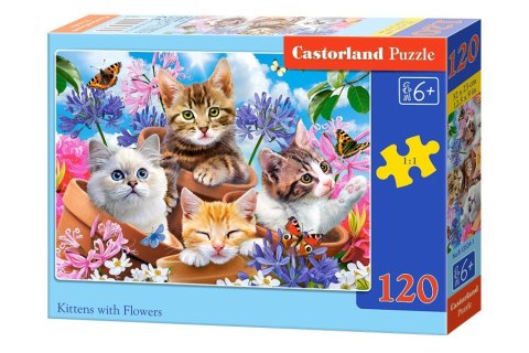Puzzle 120 elementów Kotki w kwiatkach
