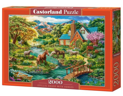 Puzzle 2000 elementów Wiejski domek z końmi