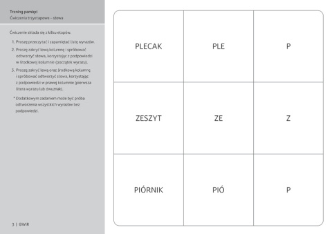 Trening pamięci. Ćwiczenia trzyetapowe słowa Trening pamięci. Ćwiczenia trzyetapowe słowa