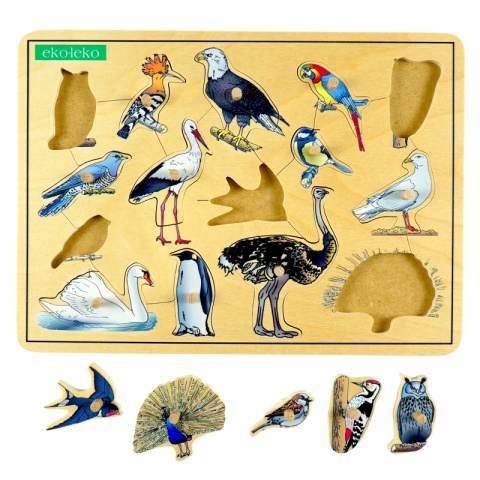 Układanka, puzzle z kołeczkami PTAKI, terapia