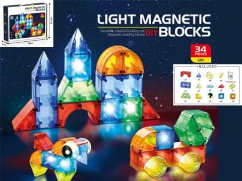 Klocki magnetyczne świecące 32 elementy