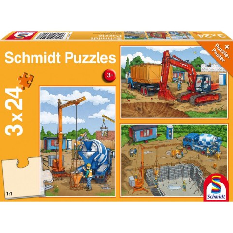 Puzzle 3 x 24 el. Uwaga! Roboty budowlane Schmidt - puzzle