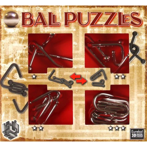 Łamigłówki metalowe 4 szt. BALL PUZZLES ZESTAW CZERWONY Eureka 3D