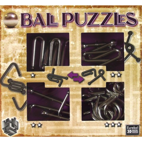 Łamigłówki metalowe 4 szt. BALL PUZZLES ZESTAW FIOLETOWY Eureka 3D