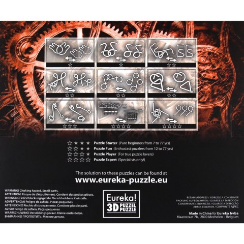 Łamigłówki metalowe 9 szt. STEAMPUNK ZESTAW CZERWONY Eureka 3D