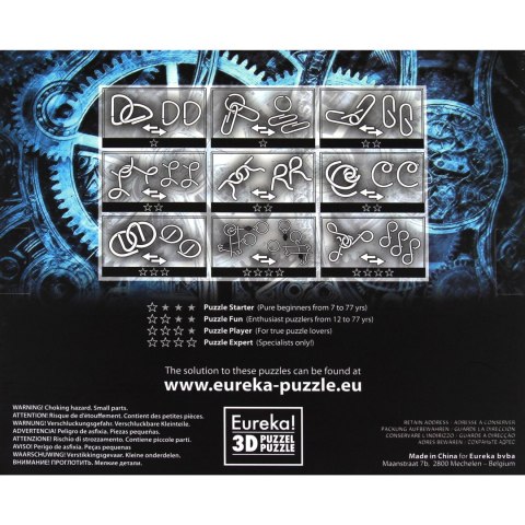 Łamigłówki metalowe 9 szt. STEAMPUNK ZESTAW NIEBIESKI Eureka 3D