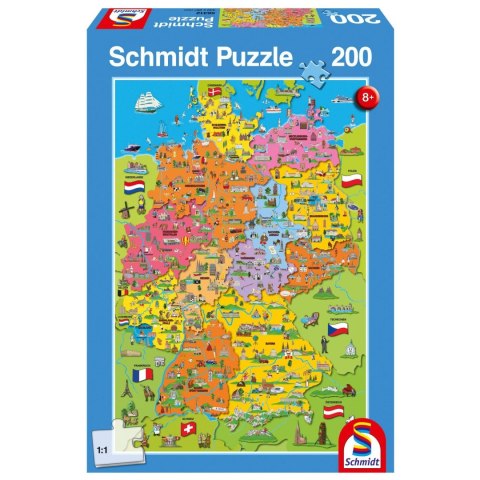Puzzle 200 el. Ilustrowana mapa Niemiec Schmidt - puzzle