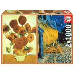 Puzzle 2 x 1000 el. Słoneczniki / Taras kawiarni w nocy, Vincent van Gogh Educa