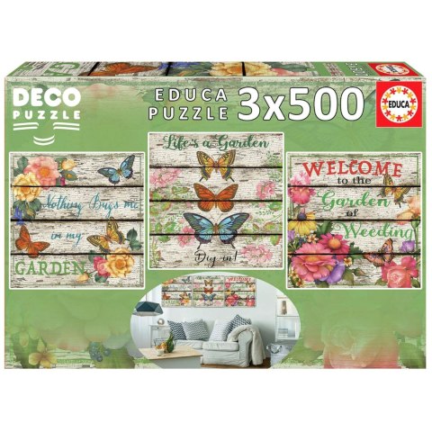 Puzzle 3 x 500 el. Kwiaty i motyle Educa