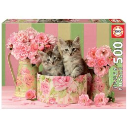 Puzzle 500 el. Kocięta i róże Educa