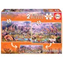 Puzzle 2 x 100 el. Dzikie zwierzęta (panorama) Educa