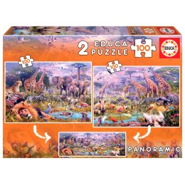 Puzzle 2 x 100 el. Dzikie zwierzęta (panorama) Educa