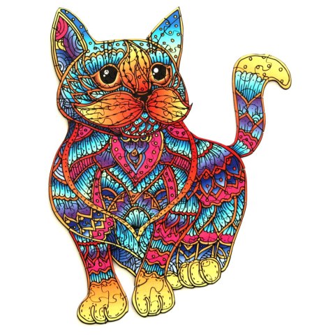 Puzzle drewniane / kolorowe - Kot Eureka 3D