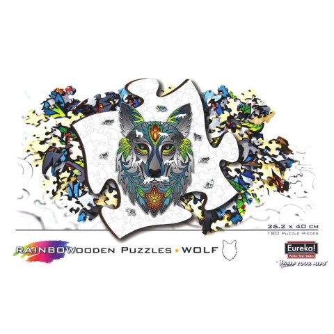 Puzzle drewniane / kolorowe - Wilk Eureka 3D
