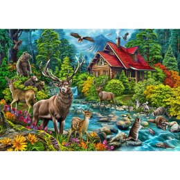 Puzzle 2000 el. Leśna chatka z czerwonym dachem Cobble Hill