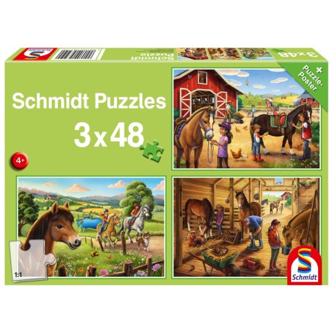 Puzzle 3 x 48 el. Konie Schmidt - puzzle