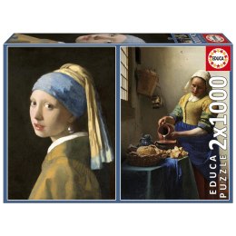 Puzzle 2 x 1000 el. Dziewczyna z perłą / Mleczarka, Johannes Vermeer Educa