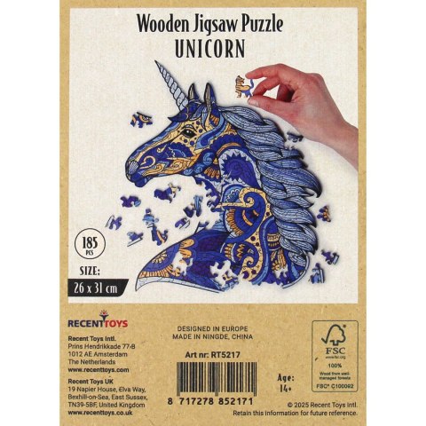 Puzzle drewniane / kolorowe 185 el. - Jednorożec Recent Toys