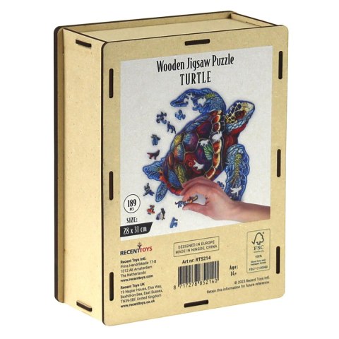 Puzzle drewniane / kolorowe 189 el. - Żółw Recent Toys