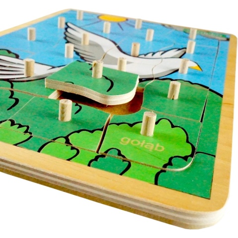 Układanka, puzzle z kołeczkami GOŁĄB, ptaki