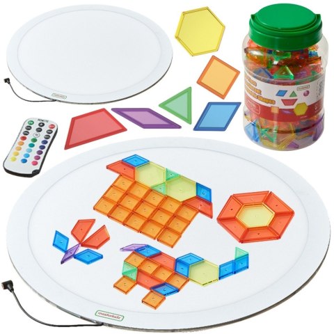 MASTERKIDZ Okrągły Panel Świetlny LED Kolorowy + Klocki Montessori Mozaika 140 el.