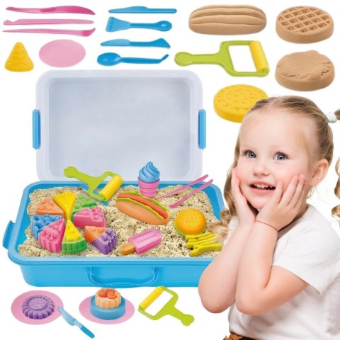 WOOPIE Piasek Kinetyczny 6 Kolorów 1,2 kg Zestaw Restauracja Stolik z Foremkami