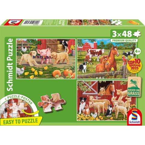 PQ Puzzle 3 x 48 el. Zwierzęta na farmie Schmidt - puzzle