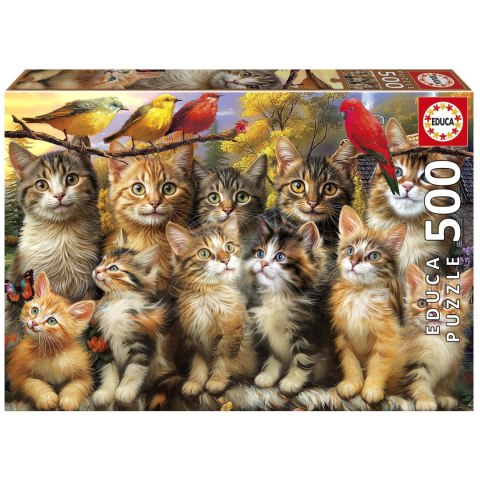 Puzzle 500 el. Kocięta i ptaki Educa