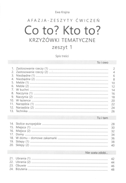 Krzyżówki tematyczne 1, Afazja, Co to? Kto to? Zeszyt ćwiczeń