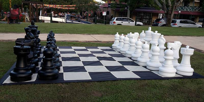Zestaw do szachów plenerowych / ogrodowych (król 64 cm) - figury + szachownica nylonowa, szachy ogrodowe, plenerowe